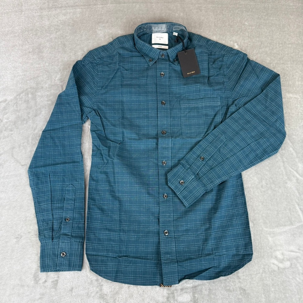 Billy Reid Tuscumbia Classic Shirt Mens XS Reflecting Pond Dobby Plaid $198 NWT